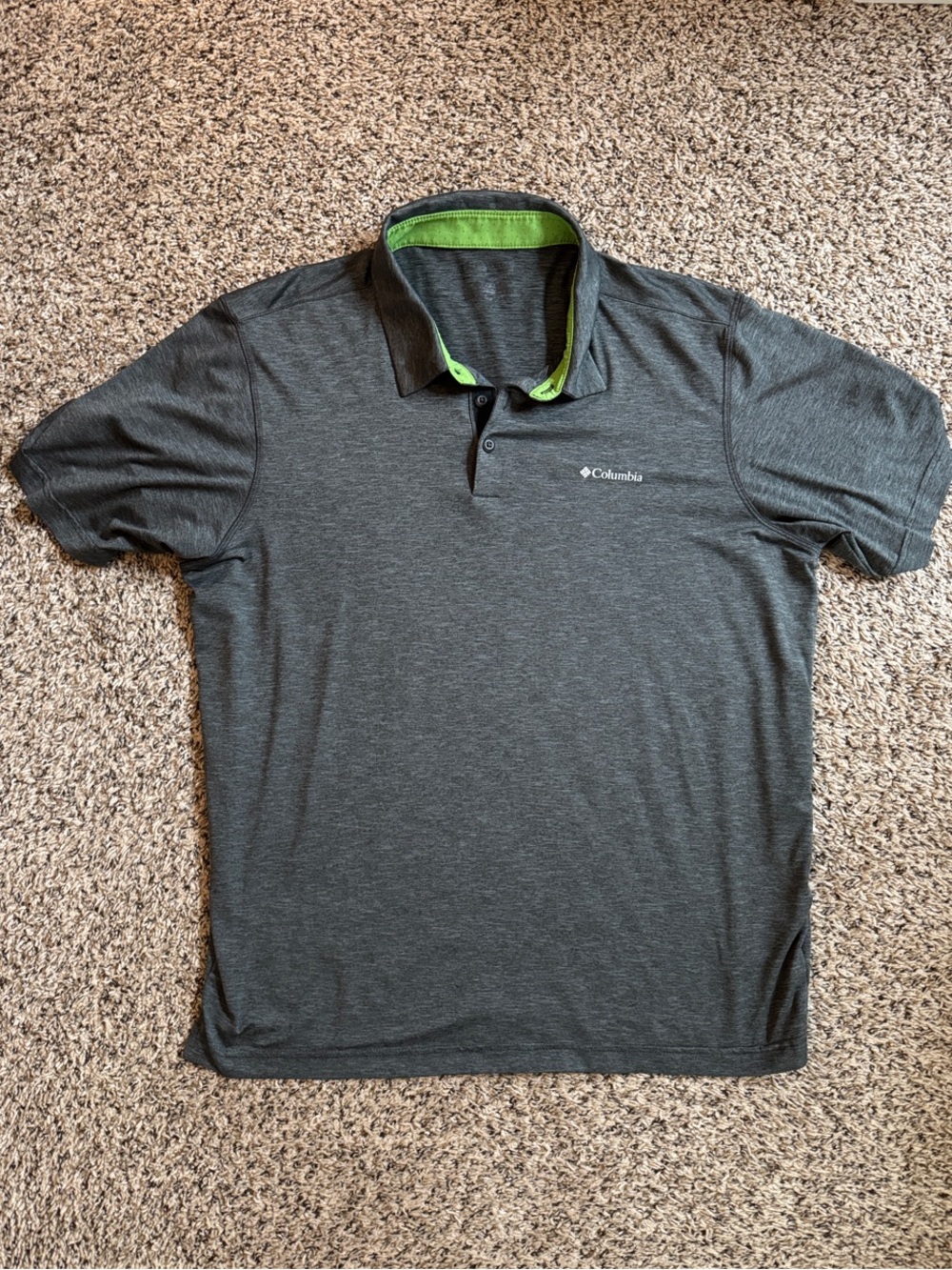 Columbia Men's Dark Gray Tech Polo with Lime Green Collar Trim